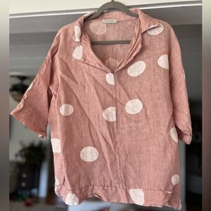 Italian Linen Liabella Polka Dot Boxy Blouse